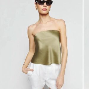 Reformation Silk Top in Olive Green